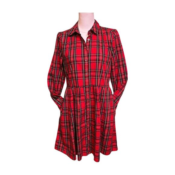 J.Crew Red Tartan Plaid Shirt Dress Size 6 Button Front Pockets Casual preppy - Picture 4 of 12